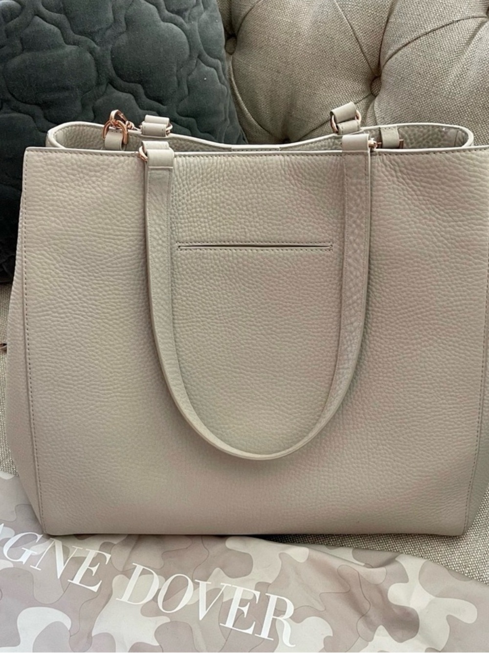 Dagne Dover Pebbled Cream Tote with Rose-Gold Accents
